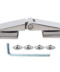 Heavy Duty Beveled Double Sided Shower Door Hinge Fits 8 To 12 Mm Tempered Glass Crafted From Corrosion Free 304 Stainless Steel with mounting screws.