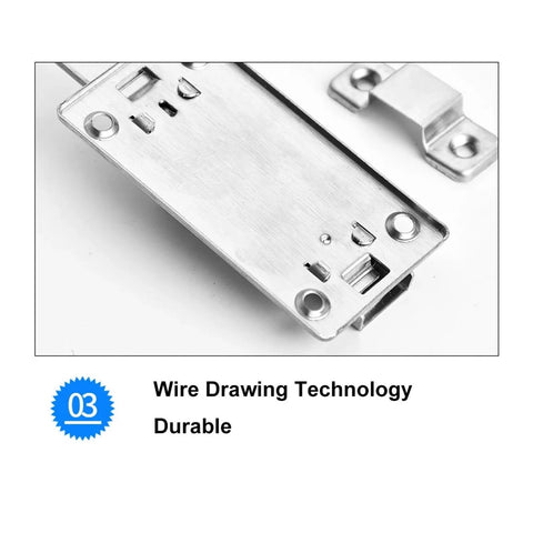 Close-up of Sturdy Stainless Sliding Barrel Bolt Lock, showing wire drawing technology, durable design for cabinets and gates.