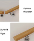 Solid Wood Handrail 13 Foot Non Slip Wall Mounted Grab Bar For Stairs And Decks Built Freaking Sturdy with rounded edges and separate installation shown.