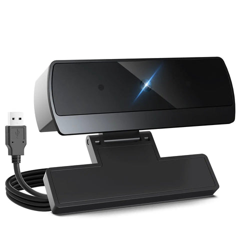 Crisp 1080P HD Webcam For PC Laptop And Desktop USB Streaming Camera With Built In Microphone Plug And Play, front view with USB cable