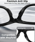 Soft Silicone Eyeglass Nose Pads For Wayfarer And Meta Glasses 8 Pairs No Slip Replacement With Sticky Backing Fits RW4006 4008 Gen 2 RW4012 53mm And 50mm Black on black frame close-up
