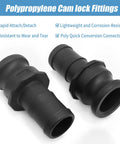 Two Piece E-150 One And A Half Inch Camlock Coupling Kit with external camlock, black polypropylene fittings for pipelines