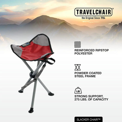 Slacker Tripod Camping Chair for Hiking and Fishing with reinforced ripstop polyester and powder coated steel frame, 275 lb capacity