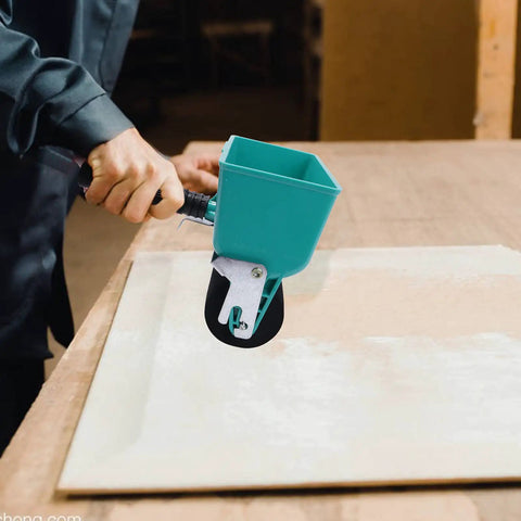 Heavy Duty Wood Glue Roller Applicator Featuring Smart Flow Control Dial in use on wood surface for even glue application.