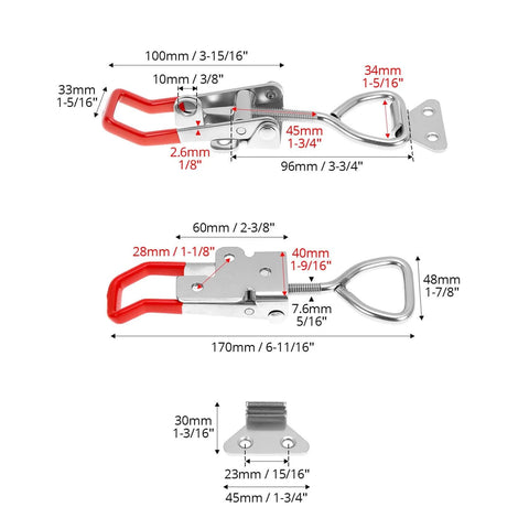 Diagram of Beefy Heavy Duty Toggle Latch Clamp 2 Pack Made From 304 Stainless Steel With Quick Release Pull Latch 1320 Lbs Holding Capacity