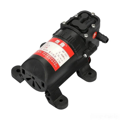 DP 521 Electric Diaphragm Water Pump 12 Volt 70 Psi, compact and durable pump with black housing and label.