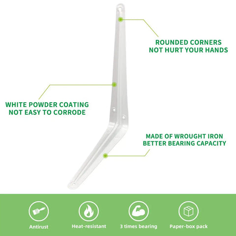 Profile view of Dope Heavy Duty 10 Inch Shelf Brackets Set Of 20 White Metal Adjustable Floating Shelf Brackets 10 By 8 Inch Industrial Pipe Style Decorative Angle Brackets For Wall Mount With Screws Included, highlighting rounded corners and white powder coating.