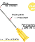 50 Pack 1ml Syringes With 25G 5 By 8 Inch Needles, Individually Sealed For Industrial Lab Use, stainless steel needle