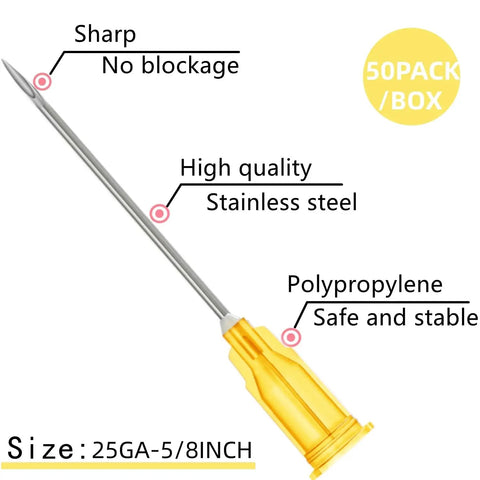 50 Pack 1ml Syringes With 25G 5 By 8 Inch Needles, Individually Sealed For Industrial Lab Use, stainless steel needle