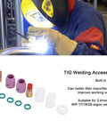 Heavy Duty 12 Pc Tig Welding Accessory Kit With Gas Lens Ceramic Nozzle Collet Set High Thermal Stability For Wp 17 18 26 Argon Gun Copper Glass Parts - 12 piece set with various welding components and filtering nozzles.