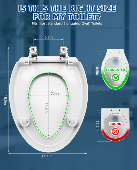 Elevated Toilet Seat 3 Inch Rise For Elongated Bowls Senior Mobility Booster measuring dimensions for proper fit, white color