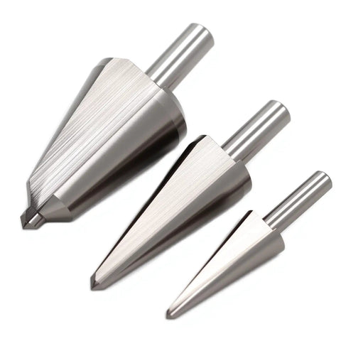 3Pc Umbrella Drill Bit Set HSS 4241 Taper Power Drill Bits for Step Drilling and Cone Chamfer Cutting with 8mm and 10mm shanks