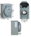 30 Amp Generator Power Inlet Box NEMA L5-30P For Outdoor Receptacle Weatherproof With Indicator Light ETL Listed Up To 3750W Running Watts At 125 Volt, dimensions shown