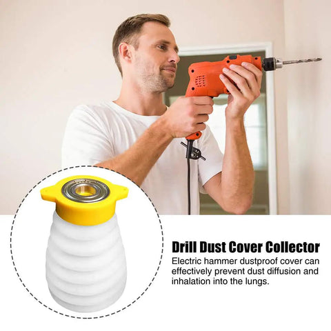 Person using an electric drill with Silicone Drill Dust Cover Baffle With Quick Attach Dust Collector for mess-free drilling