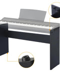 Wooden Keyboard Stand For Yamaha P143 P145 P223 P225 Digital Pianos, easy assembly black finish with close-ups of connectors