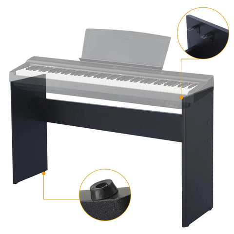 Wooden Keyboard Stand For Yamaha P143 P145 P223 P225 Digital Pianos, easy assembly black finish with close-ups of connectors