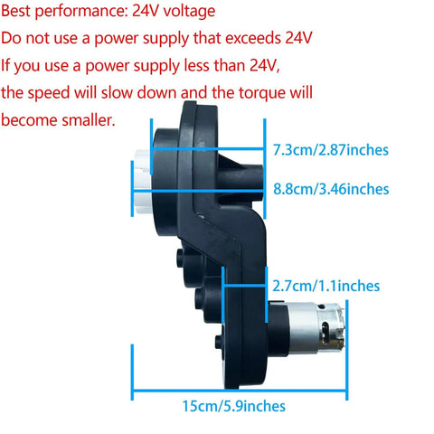 Side view of High Torque 24V RS555 Gearbox Upgrade For Ride On Toys Like Power Wheels Dynacraft Realtree Disney Batman