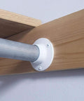 Heavy Duty White Closet Rod Brackets Support Sockets Fit Standard Closet Poles Slide Right On No Hassle Durable Plastic 5 Pack, mounted on wood.