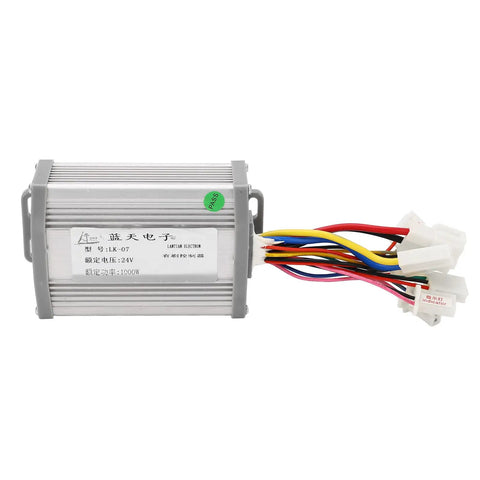 24V 1000W Brushed Electric Speed Controller For E Bike Conversion with aluminum casing and colorful wiring harness.