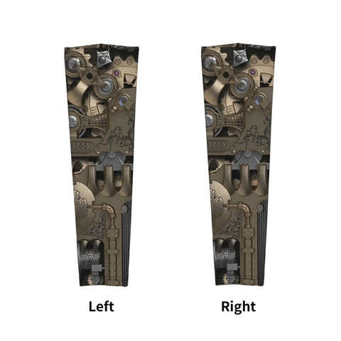 Steampunk Mechanical Gear Arm Sleeves Serve Up Top Shelf UV Sunblocking Shade And Cooling Compression, side view design.