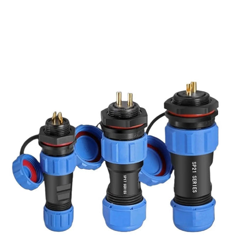 Waterproof IP68 Panel Mount Connectors Kit for SP13 SP16 SP17 SP20 SP21 Cylindrical Socket Cable in black and blue enclosures