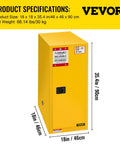 Flammable Storage Cabinet 18 By 18 By 35 Inches Galvanized Steel Safety Cabinet With Adjustable Shelves Yellow Built Tough For Commercial Industrial Workshop And Home Use shown from front view.