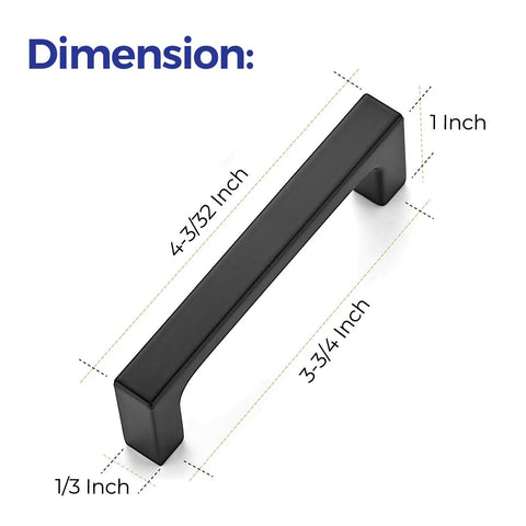 Knockout Matte Black Square Cabinet Handles With Hella Durable Solid Build And Zero Fuss Installation For Modern Kitchen And Bathroom Storage Upgrade Top Shelf 30 Pack Set dimensions shown with length and width measurements.