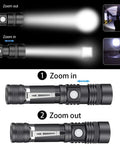 Rechargeable 2000 Lumen LED Tactical Flashlight With Zoomable Beam IPX6 Waterproof Pocket Size Beast Bright Light shown zooming in and out