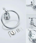 Chrome Towel Ring With Crystal Ball Accents, polished hand towel holder set, bling wall mounted bath accessory with installation parts