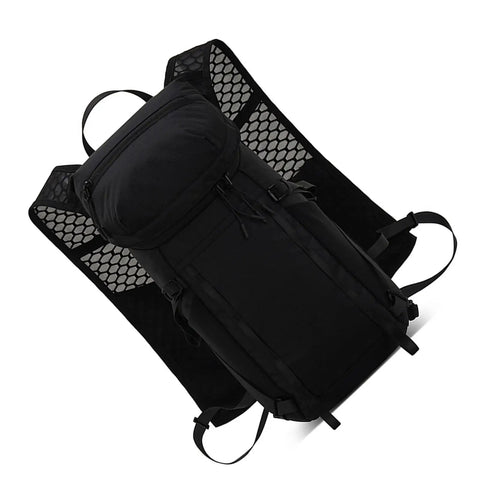 Hands Free Hydration Backpack With 2L Water Bladder, black nylon, mesh straps, for cycling, hiking, running, mountain biking