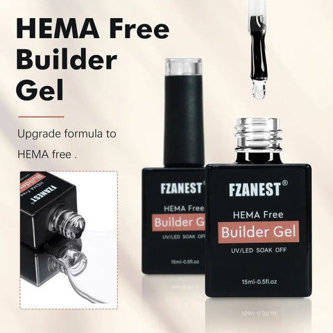 Hema Free Builder Gel In A Bottle BIAB For Nails 15ml 2Pack with dropper and open cap showing gel texture