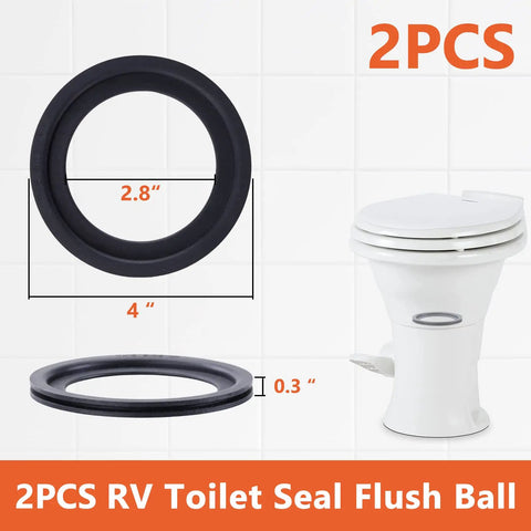 RV Toilet Flush Ball Seal for Dometics 300 310 320 Series Two Pack, Leak Proof Fit Keeps Your RV Bathroom Dry, Easy Install, No More Messy Flushes, Reliable Seal for Quiet, Clean Rides. 2pcs, 2.8-inch black rubber seal for RV toilet, 4-inch outer diameter