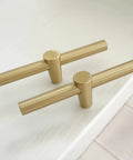 Brushed Brass Cabinet Knobs 4 Pack T Bar Cabinet Pulls Gold Finish 3.9 Inch Length Single Hole Drawer Handles Solid Copper