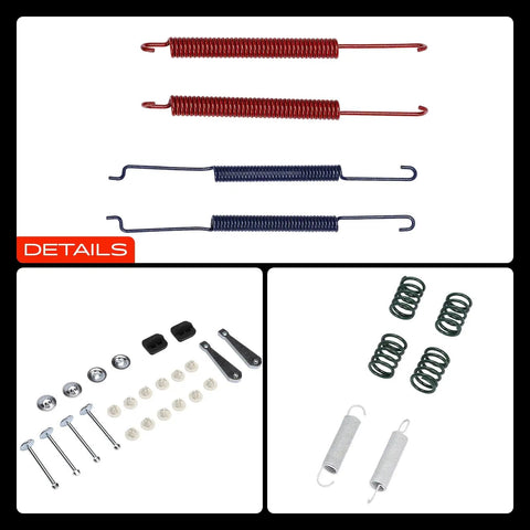 Rear Side Drum Brake Hardware Kit For VW Jetta Beetle 2011 To 2016 Complete Repair Set With Replacement Springs And Clips Top Quality Parts That Make Your Car Feel Fresh And Ready To Drive Again Like A New Machine; red and black steel springs