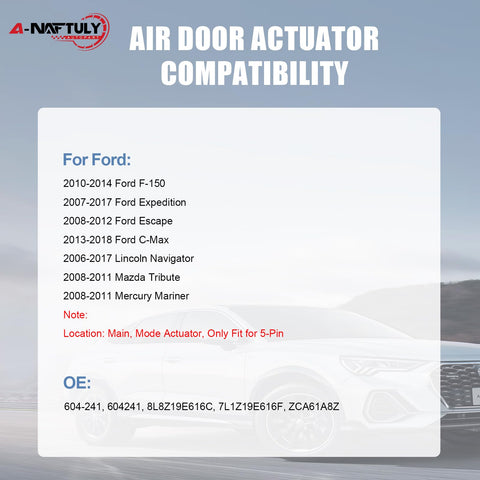 HVAC Blend Door Actuator Replacement Compatibility Chart for Ford F150 2009 2014 Expedition 2007 2017 and more