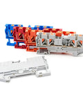 2.5mm2 4 Wire Terminal Block For DIN Rail With Spring Clamp, Orange, Compact Electrical Connection, 50 Pack, Quattro Style