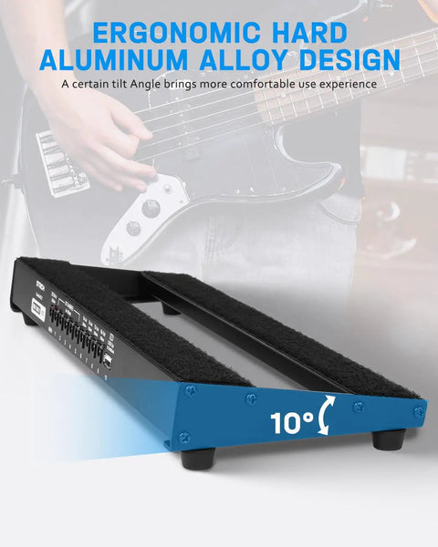 Ergonomic aluminum design of Guitar Pedalboard With Built In Power Supply, Compact 15 By 5.1 Inch Aluminum Pedal Board, Ultra Lightweight 1.3 Lb