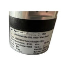 Close-up view of Multi Turn Absolute Rotary Encoder label for industrial automation and motion control showing technical details.