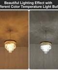 Gold Crystal Chandelier 16 Inch Modern Ceiling Pendant Light Fixture Dimmable Flush Mount Round Chandelier in warm and cool light.
