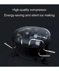 Effortless Portable Ice Cube Maker No Stress Countertop Machine compressor view highlighting energy-saving features.