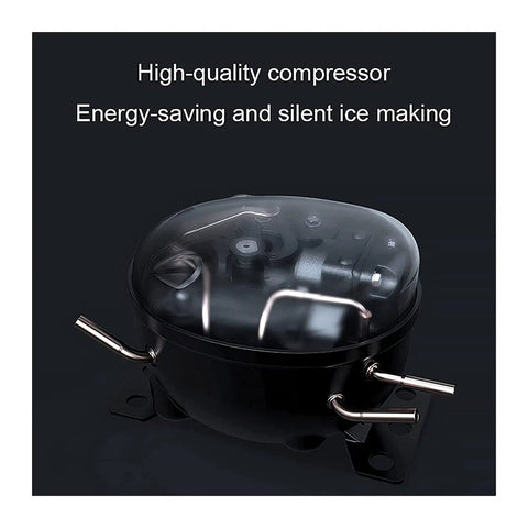 Effortless Portable Ice Cube Maker No Stress Countertop Machine compressor view highlighting energy-saving features.