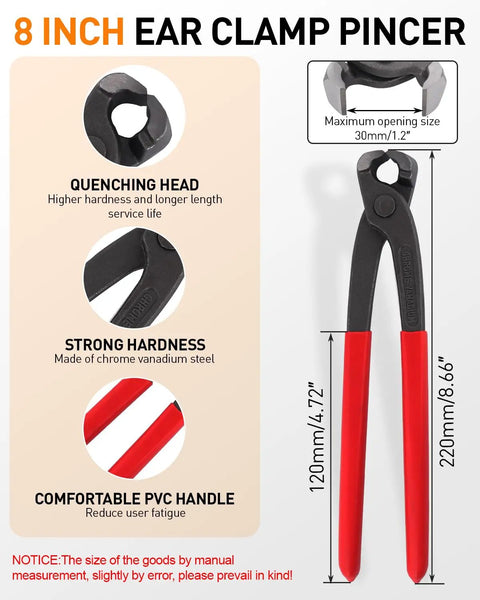 8-inch ear clamp pincer for 650 Piece Single Ear Hose Clamp Kit With Ear Pincer, quenching head and PVC handle