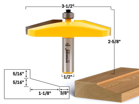 Raised Panel Cabinet Door Router Bit, Three And One Half Inch Diameter Bevel Profile Center Panel, One Half Inch Shank