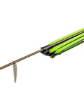 Tip of Reaper 90cm Railgun Speargun For Spearfishing And Freediving, showing stainless shaft, aluminum barrel, nitro bands.
