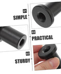 Close-up of Sliding Barn Door Track Spacers And Wall Stopper Kit for Easy Installation showing black metal spacer in hand.