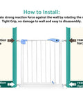 Installation guide for Heavy Duty M10 Gate Adapters 4 Pack showing pressure application against walls for secure fit.