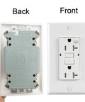 Back and front view of 20 Amp Weather Resistant GFCI Duplex Wall Outlet with LED Indicator, Tamper Resistant