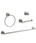 Brushed Nickel 4 Piece Bathroom Accessory Set With Adjustable 24 Inch Towel Bar, Towel Ring, Toilet Paper Holder, And Robe Hooks