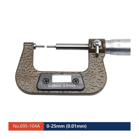 Pro Grade Small Head Thin Rod Mechanical Outer Diameter Micrometer For Spline Shafts And Tight Slots 0 To 25 Mm Range showing detailed measurements.
