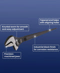 Image of a spud wrench from the Three Piece Spud Wrench Set Heavy Duty featuring knurled worm, tapered end, and industrial black finish.